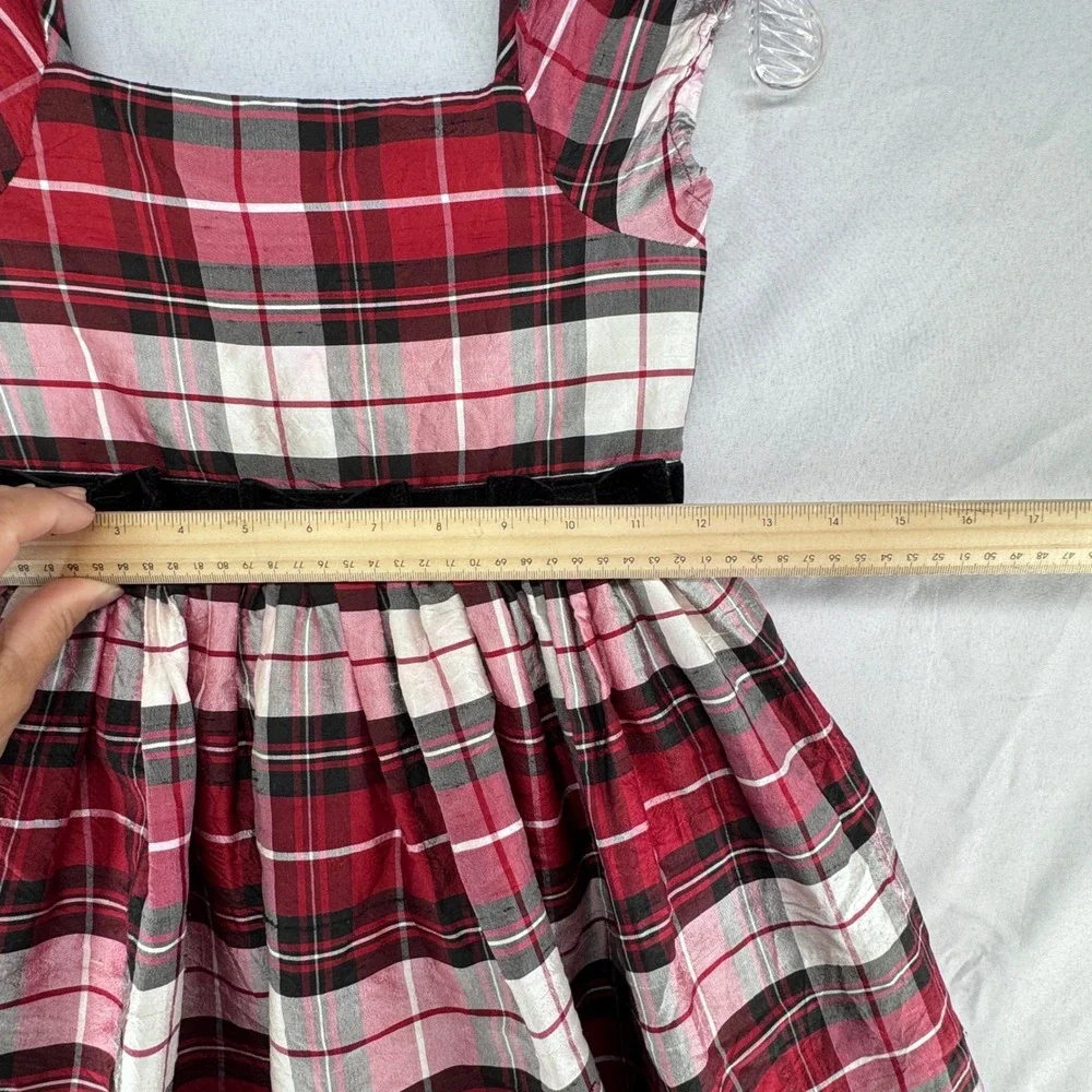 Gymboree Plaid Dress Girls 7 Red Silk Holiday Tartan Velvet Bow Classic Preppy